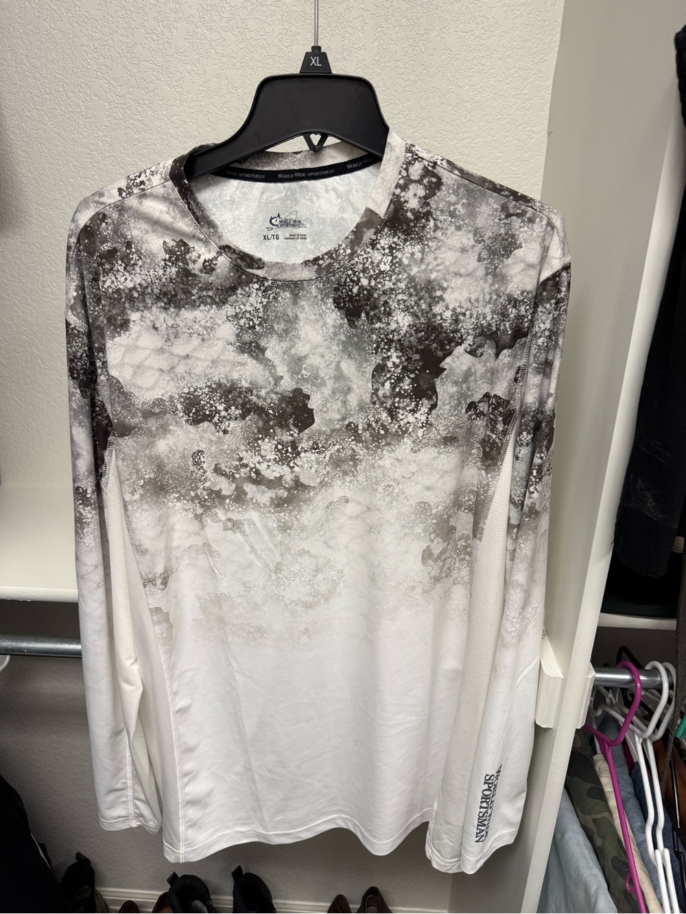 Men's Long-Sleeve Performance Crew — White with Black Marble Fade